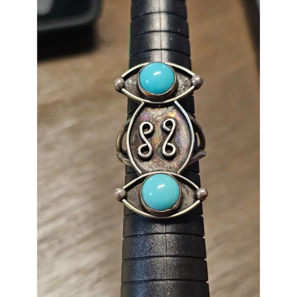 925 Sterling Silver Native American Navajo Turquoise Ring Mexico Sz 7.5 - 5.78g - Picture 1 of 5